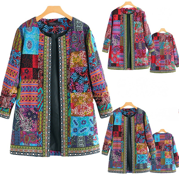 NEW-Ethnic Open Front Cardigan Floral Print Outwear JacketLong Sleeve Plus Size0066