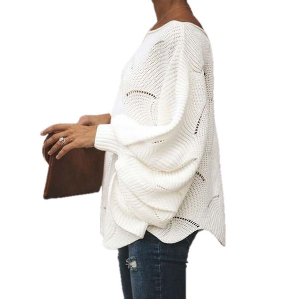 NEW-Hollow Out Bat Sleeve Loose Sweater Pure0078
