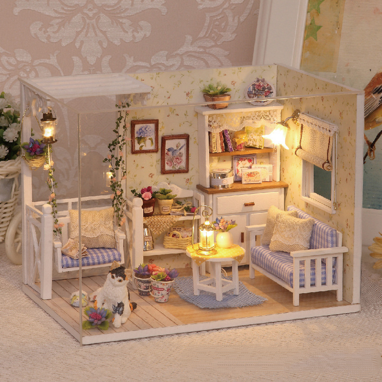NEW-DIY Dollhouse Miniature with Dust Cover0087