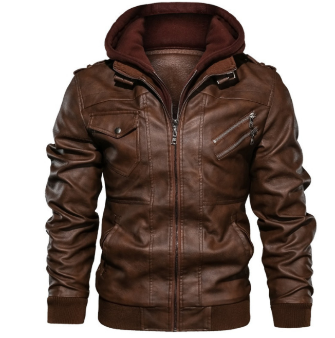 BRA-Warm style hooded leather jacket 