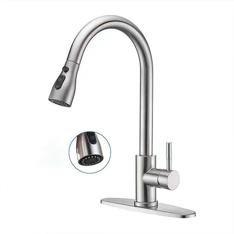 NEW 2510 Modern Telescopic Kitchen Faucet 360° Rotating Stainless Steel Faucet With Cleaning Spray Mode 6989