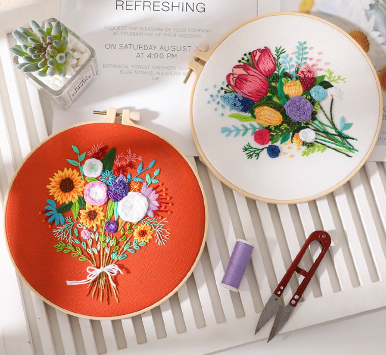 Flower bouquet DIY  Stitch Embroidery Starter Kit-3027la