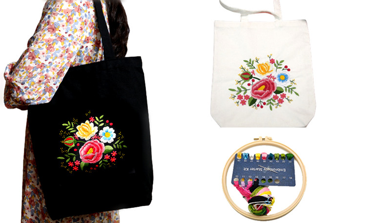 NEW-Embroidery kit for Beginners with Pattern Canvas Tote Bag0127-LA