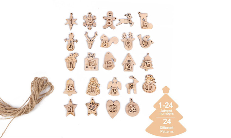 24pcs Advent Calendar  Wooden Tags  24pcs plus Jute Cord