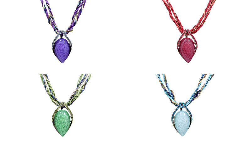 NEW-Bohemia Vintage Geometry Big Stone Layered Pendant0167-LA