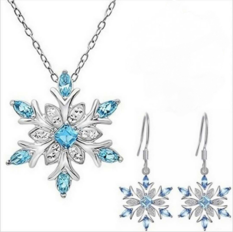 NEW-Women's Snowflake Necklaces Snowflake ear studs0188-LA