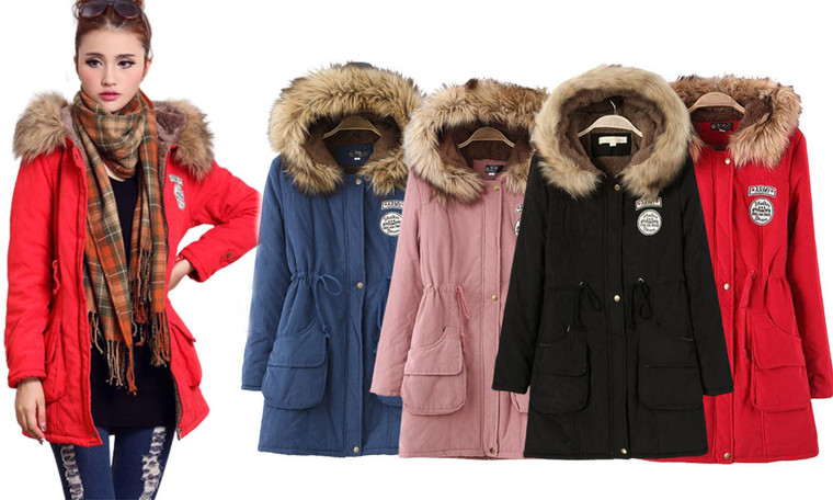 Womens Luxurious Fur Lined Parka Coat 1023