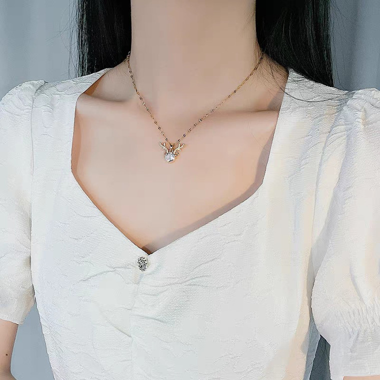 New-Elk Deer Necklace Pandant Choker0266-LA