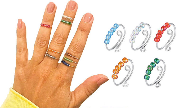 NEW-5 pcs Adjustable Multicolour Anxiety Ring Set 0277-LA
