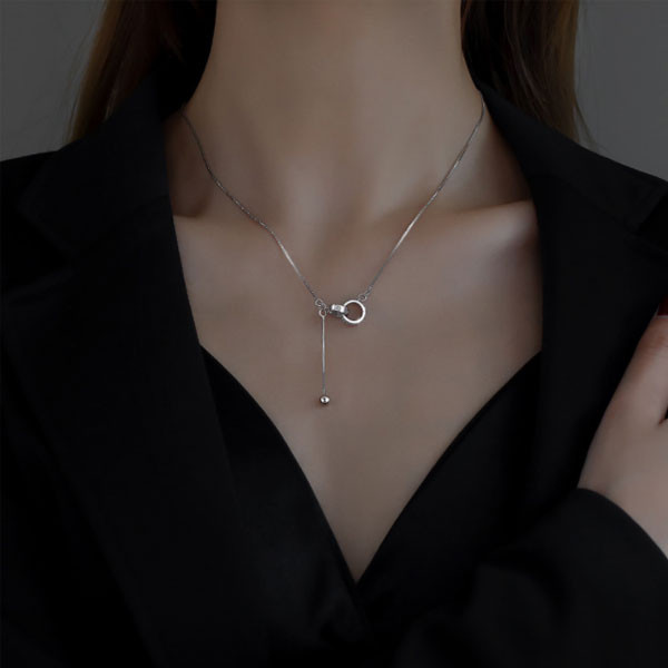 NEW Clavicle chain double interlocking tassel necklace 0306-la