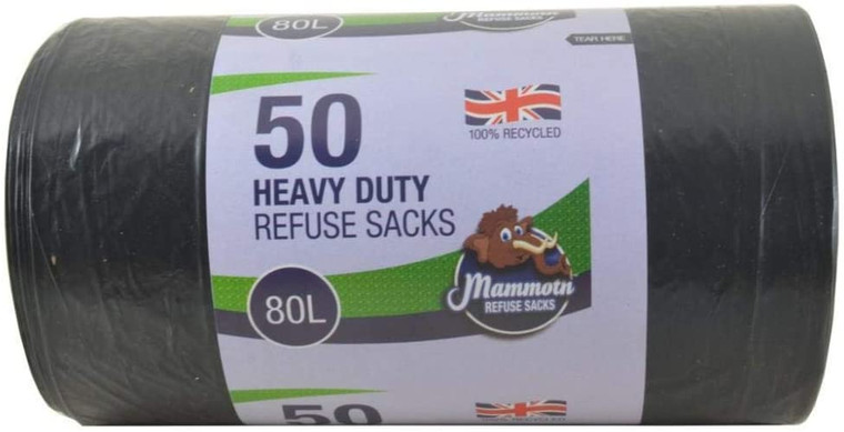 Mammoth 50PCS Heavy Duty Refuse Sacks 80L