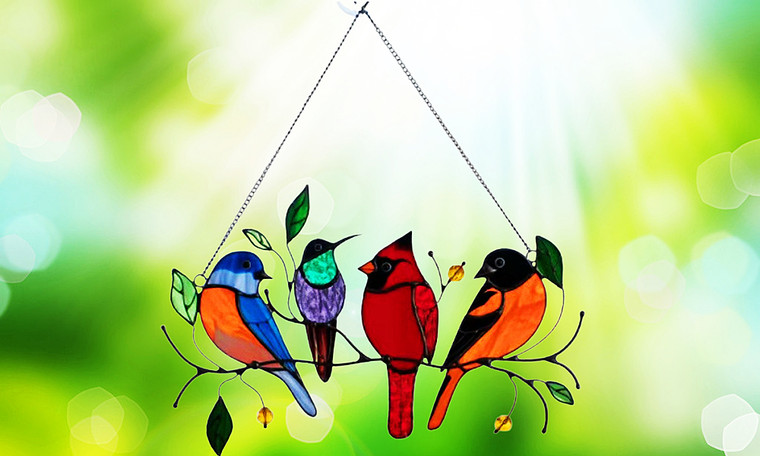 Stained Glass Effect Bird Hanging Decoration-la
