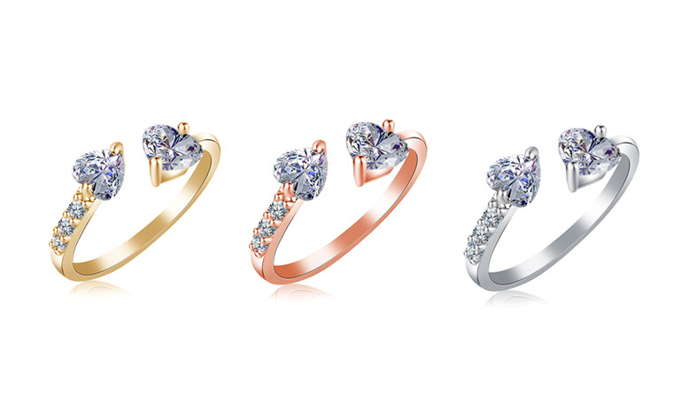 Double Hearts Adjustable ring--3299la