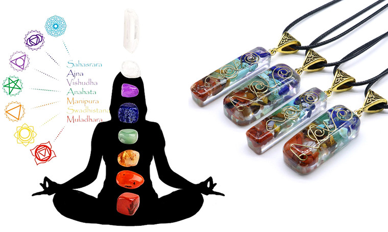 7 Chakra Handmade Healing Orgone Pendant with Adjustable Cord-la