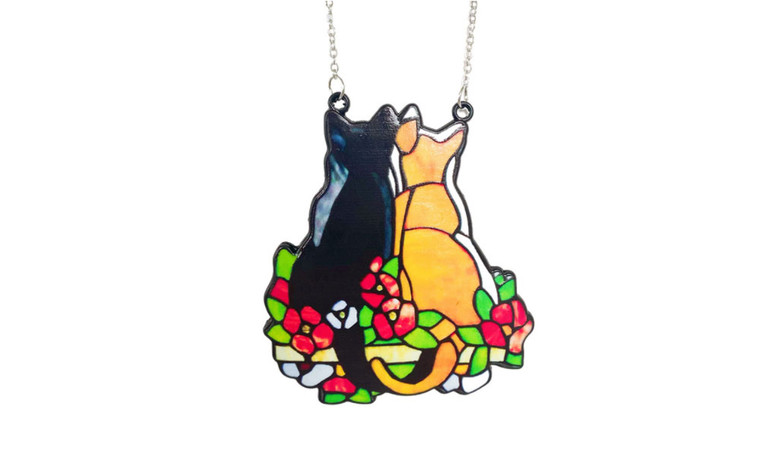 NEW Couple Garden Cat Painted Window Ornament  0260 LA