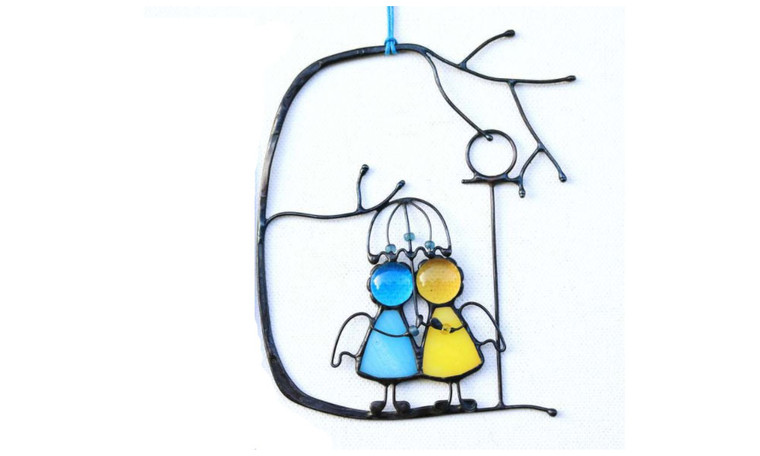 NEW Couple pendant under double-sided street lamp with colorful art window hanging  0262 LA