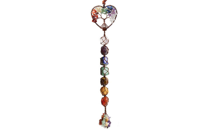 NEW 7 color stone seven-color crystal original stone hand-woven pendant natural stone tree of life car hanging  5062 LA