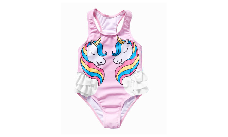 NEW   Girls One Piece Swimsuit Comfortable Cartoon Ruffled Swan Unicorn Sweet and Cute Children's Hot Spring Swimsuit 5130