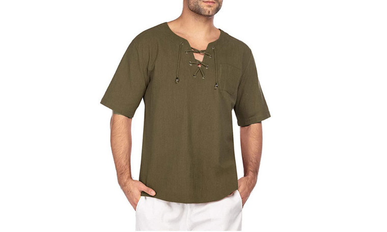 NEW  Men's Short Sleeve T-Shirt Tie Collar Casual Men's Shirt  5180