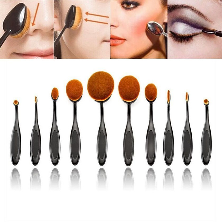 10Pcs/Set Pro Oval Foundation Powder Brushes