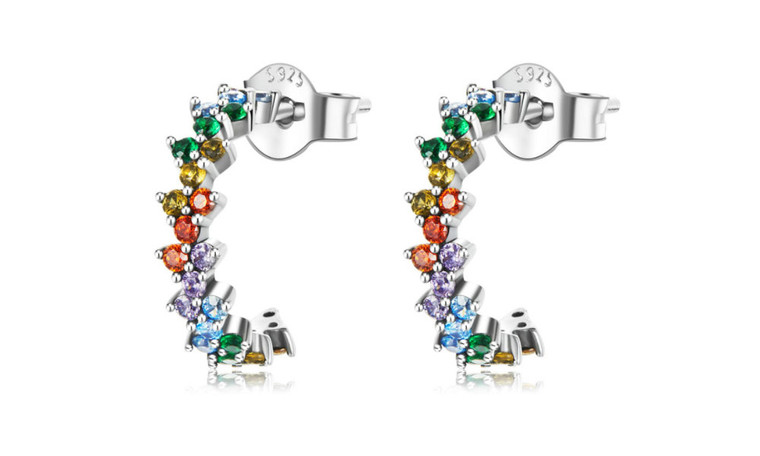 NEW Curved Color Zirconium Stud Earrings S925 Silver  5316