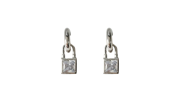 NEW Lock Zircon Stud Earrings Silver Stud Earrings  5394