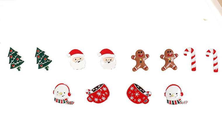 NEW 6 Piece Earrings Elk Gift Stick Butterfly Christmas Tree Old Man Earrings Christmas Stud Earrings Set  5399