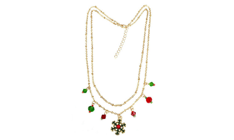 NEW  Christmas Necklace Christmas Snowflake Pendant Double Chain Necklace Christmas Gift 5410