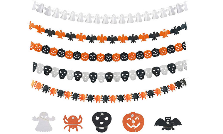 NEW  5-Pack Halloween Decor Banner Pack, Trick or Treat Paper Chain Hanging Pumpkin Bat Spider 5432