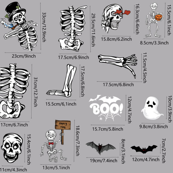 NEW 6pcs Double-sided Halloween horror skeleton electrostatic sticker funny living room window glass decoration 5469