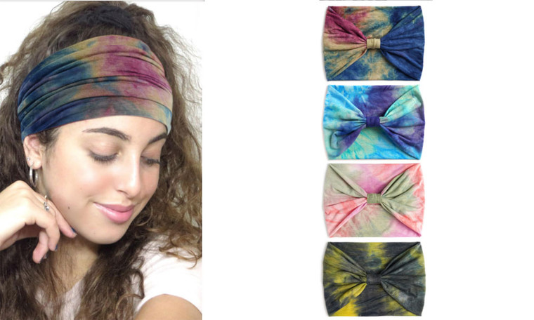 NEW 4pcs Widened 18.5cm wide version tie-dye hair band rainbow color yoga sports hair band 5476