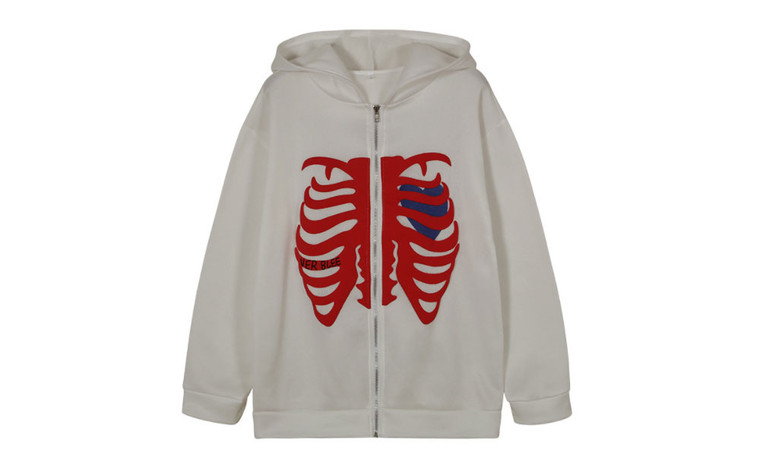 NEW  Fall/Winter Hoodie Women's Loose Skull Print Zip-Up Long Sleeve Jacket 5499