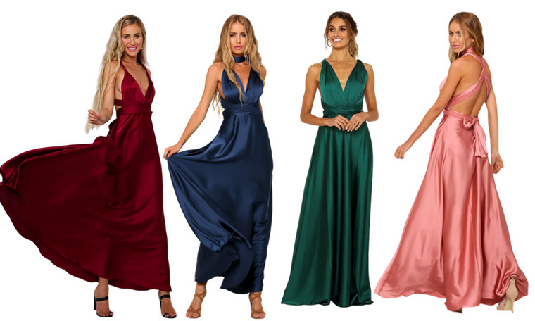 Silk feel Maxi Long evening dress-3219la 