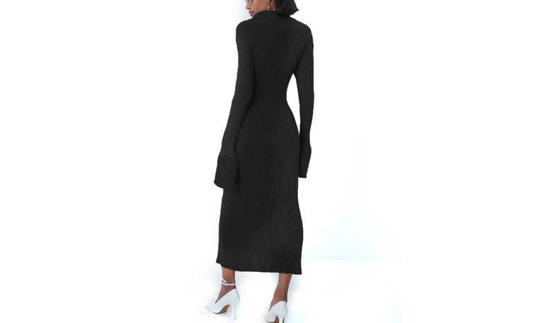 NEW Long Sleeve Lapel Cardigan Long Button Flare Sleeve Pit Stripe Sweater Maxi Dress 5599