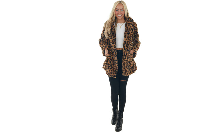 NEW Autumn and winter fashion temperament faux fur with pockets loose leopard print women coat 5619