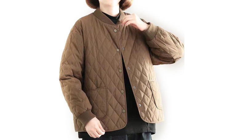 NEW Winter women's solid color retro diamond lattice fashion simple loose casual new down cotton top 5624