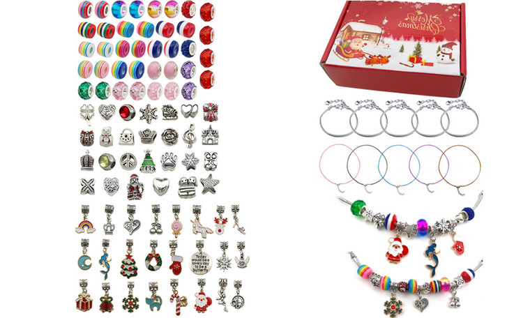 NEW 100 pieces of Christmas bracelet gift box DIY creative children's jewelry new colorful crystal red elk set 5627