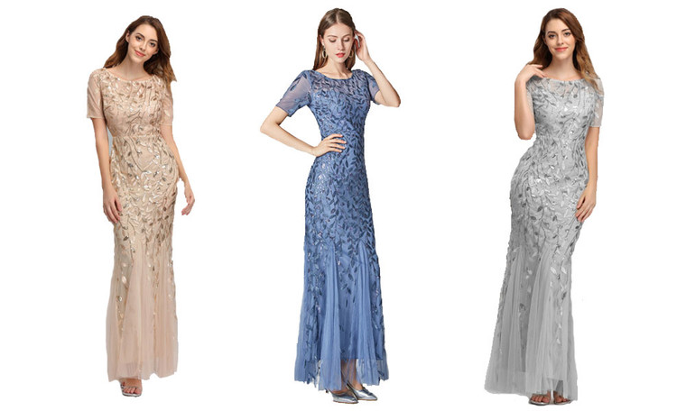 NEW Slim mesh sequined evening dress fishtail dress 5654