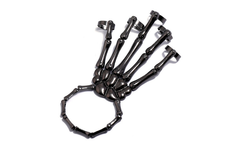 NEW Single Halloween Skeleton Hand Bone Versatile Five Finger Ring Bracelet Adjustable One-piece Chain 5656