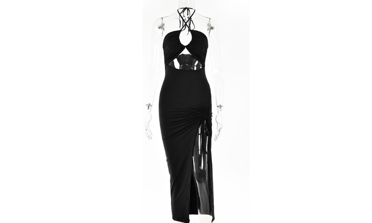 NEW Sexy High Slit  Ruched Halter Dress 5699