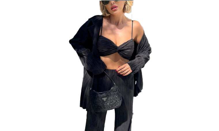 NEW Fashion Pleated Design Loose Shirt Trousers Two-Piece Set 5702