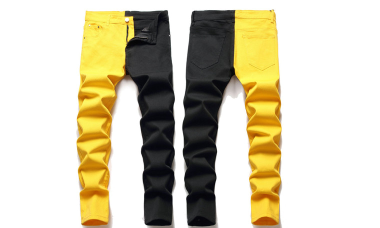 NEW Men Denim Trend Panel Slim Fit Casual Pants 5703