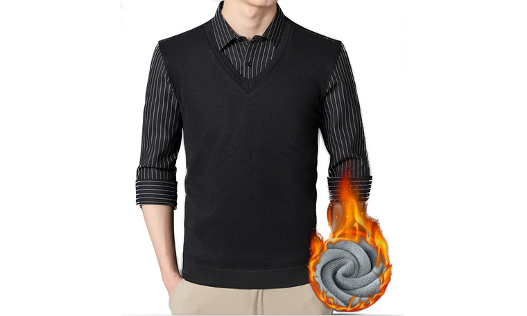 NEW Winter warm sweater men's fleece thickened fake two-piece shirt pullover 5721