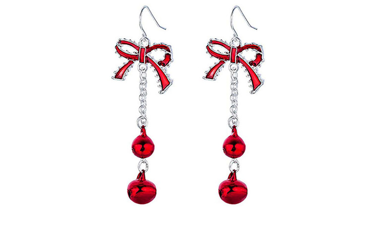 NEW Long Bowknot Tassel Earrings Christmas Red Bell Earrings  5750