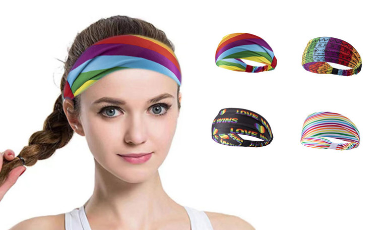NEW 1-4PCS mix  Rainbow Sports Bands Sweat and Anti -Sweat Top Fitness Head Scarf Yoga Beam Belt  5751