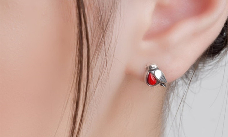 NEW Personalized Vintage Ruby Bird Stud Earrings 5769