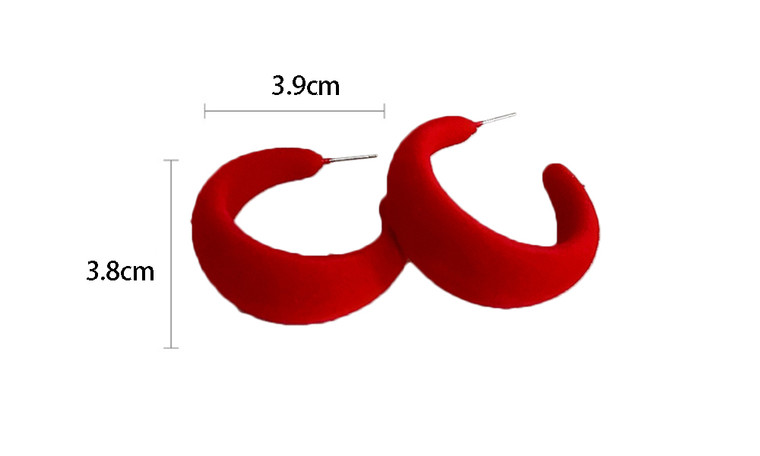 NEW Red Silver Needle Flock Geometric Hoop Earrings 5777