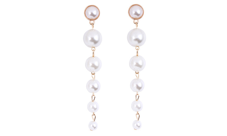 NEW Statement Simple Long Faux Pearl Earrings 5786