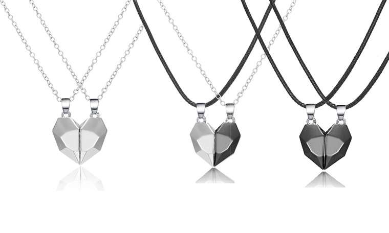 NEW Love heart patchwork magnet simple couple necklace 5794