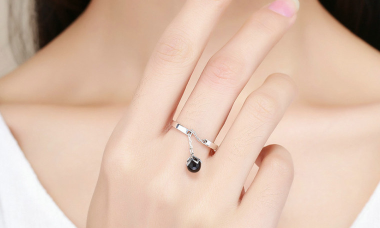 NEW Women's black pearl simple openwork ring holiday gift 5853